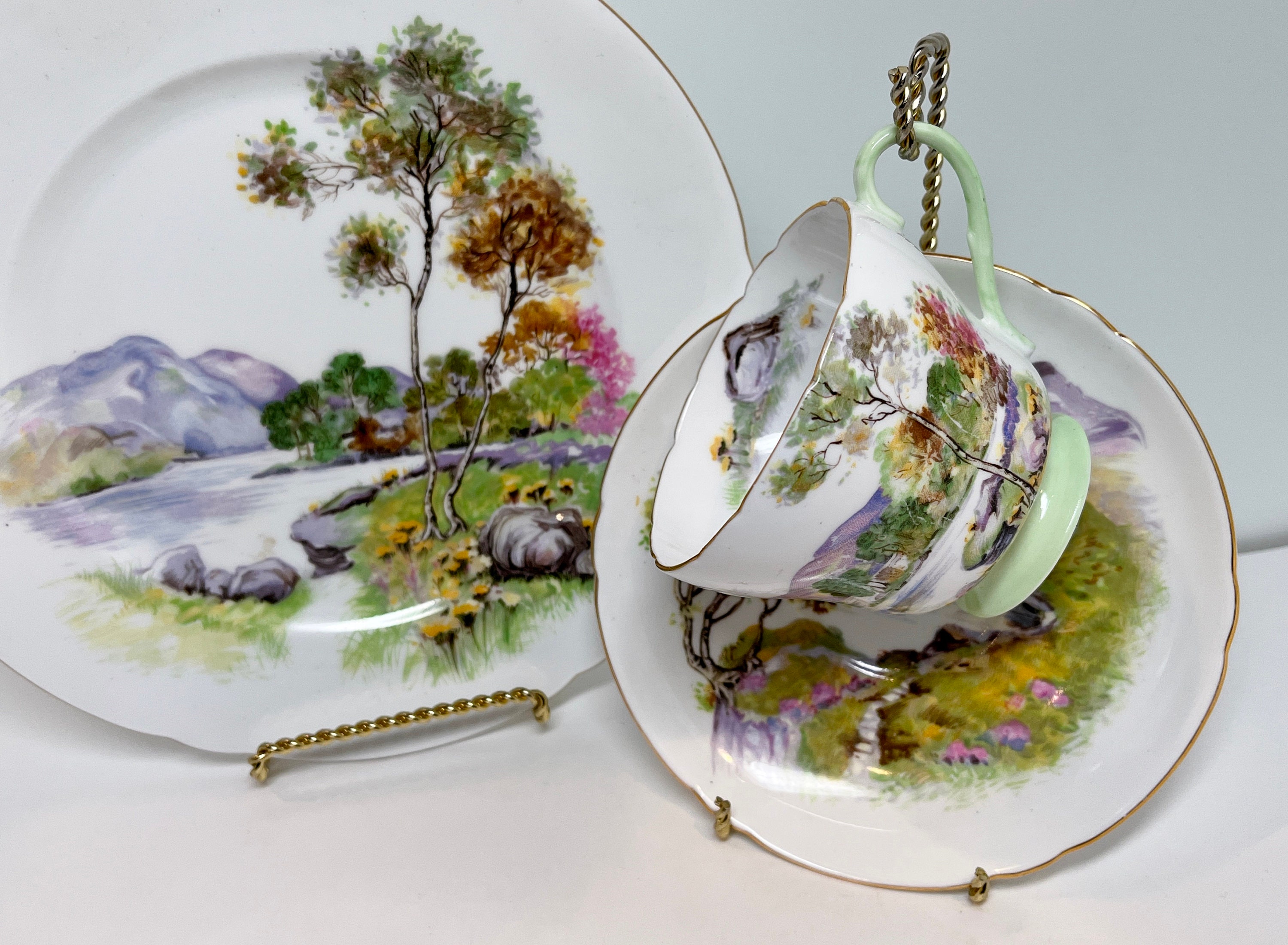 Shelley Trio , English Lakes Pattern , Shelley Teacups , Shelley China , Ripon Shape , Shelley Shelley Trio , English Lakes Pattern , Shelley Teacups , Shelley China , Ripon Shape , Shelley