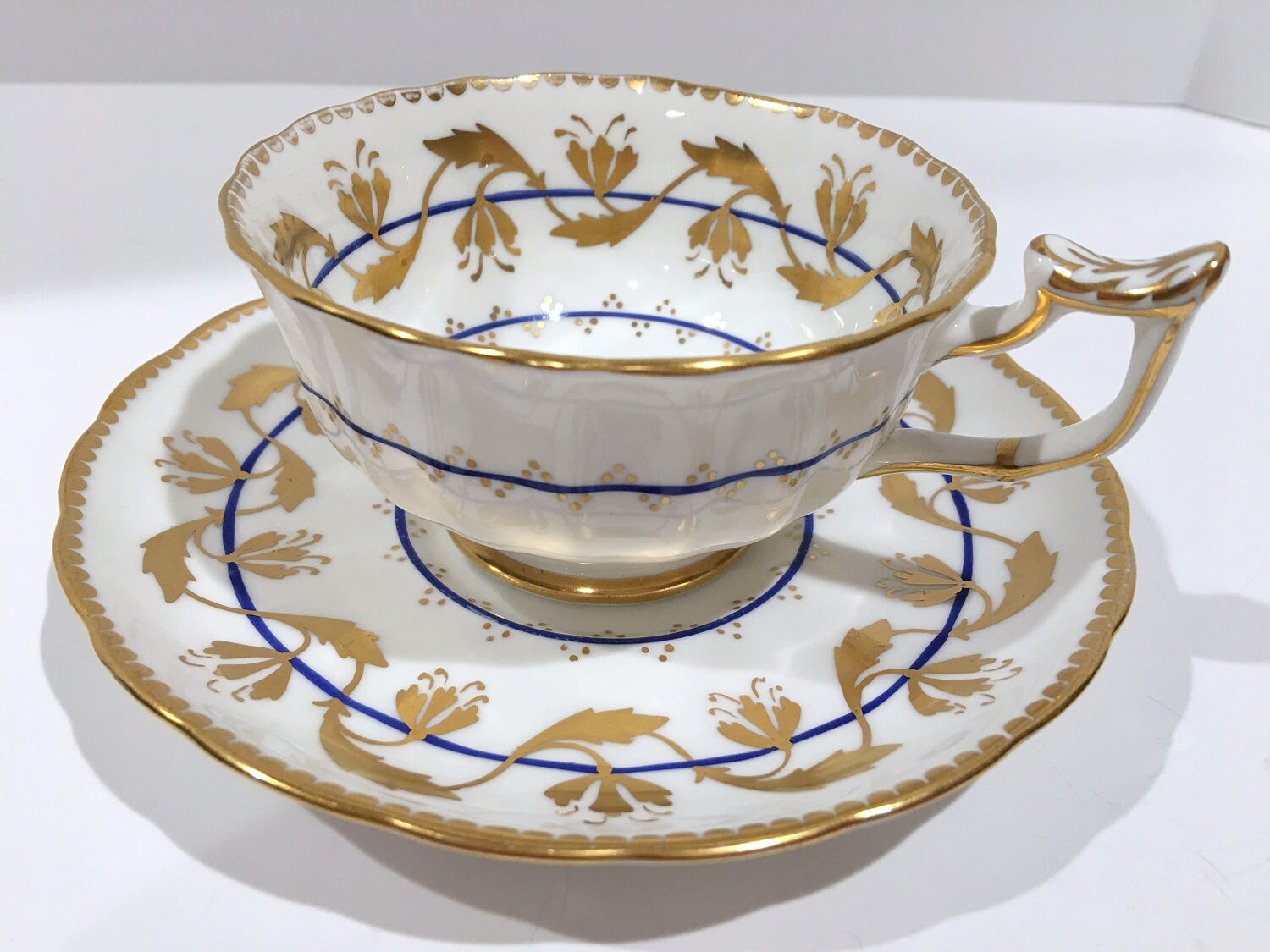 Royal Chelsea Tea Cup and Saucer, English Teacups, Gold White Tea Cups