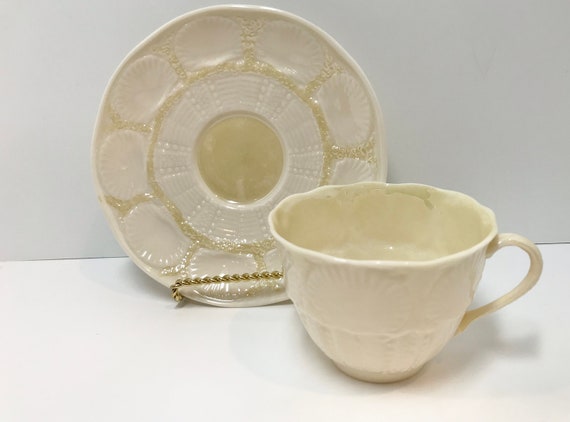 Belleek Tea Cup and Saucer , New Shell Tea Ware Cup ,  Irish Tea Cup , Shell Belleek China , Green Mark Belleek , Belleek Teacup Vintage