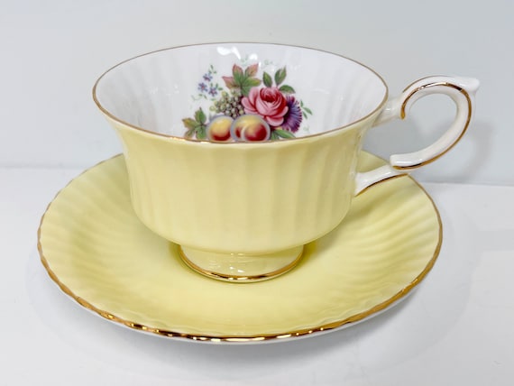 Royal Standard Teacup and Saucer Floral Tea Cup Yellow Teacup Vintage Tea Cup Fruit Tea Cup Floral Teacup Gift for Her