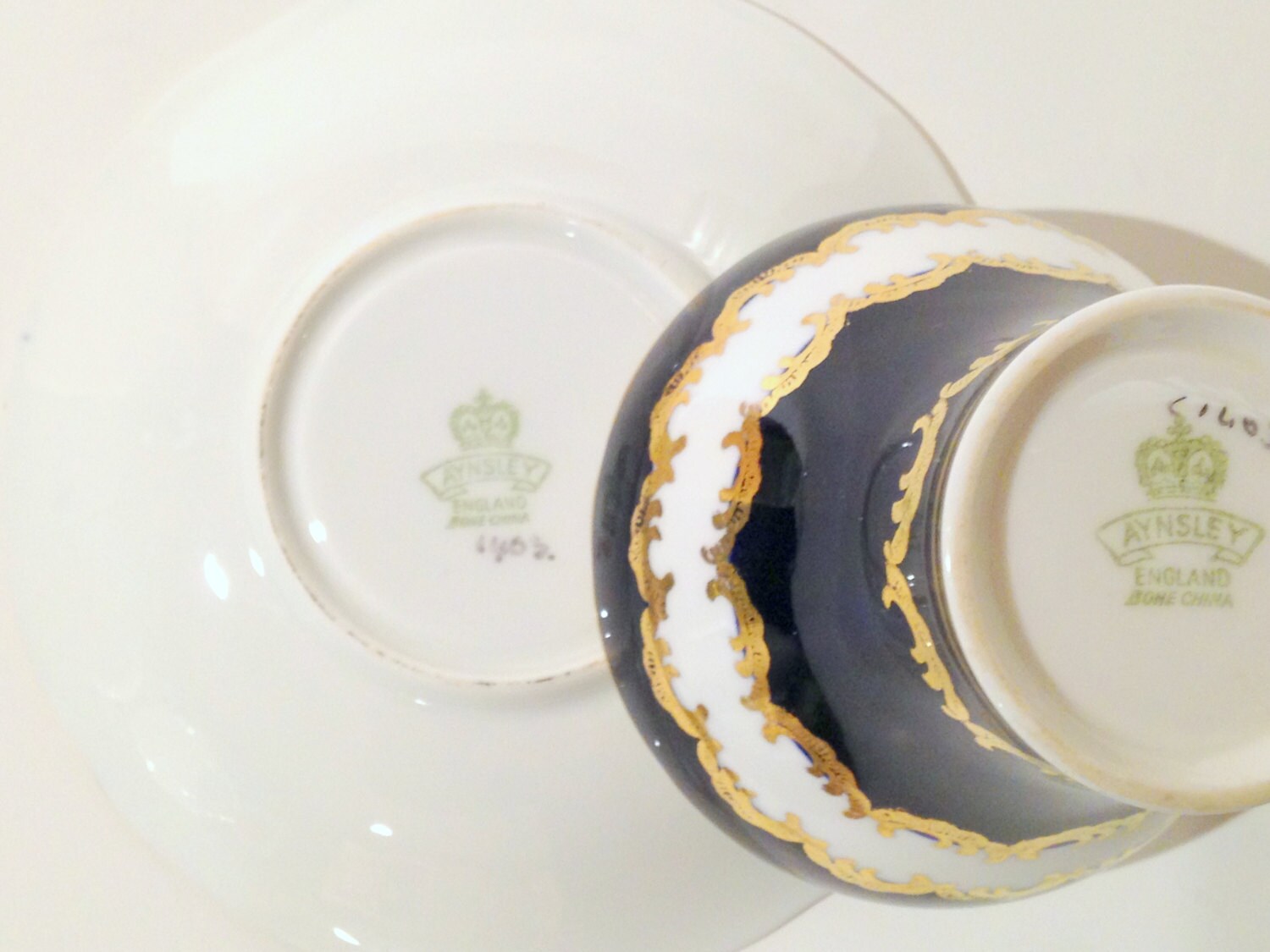 Navy Blue Aynsley Tea Cup and Saucer, English Bone China Teacups, Tea