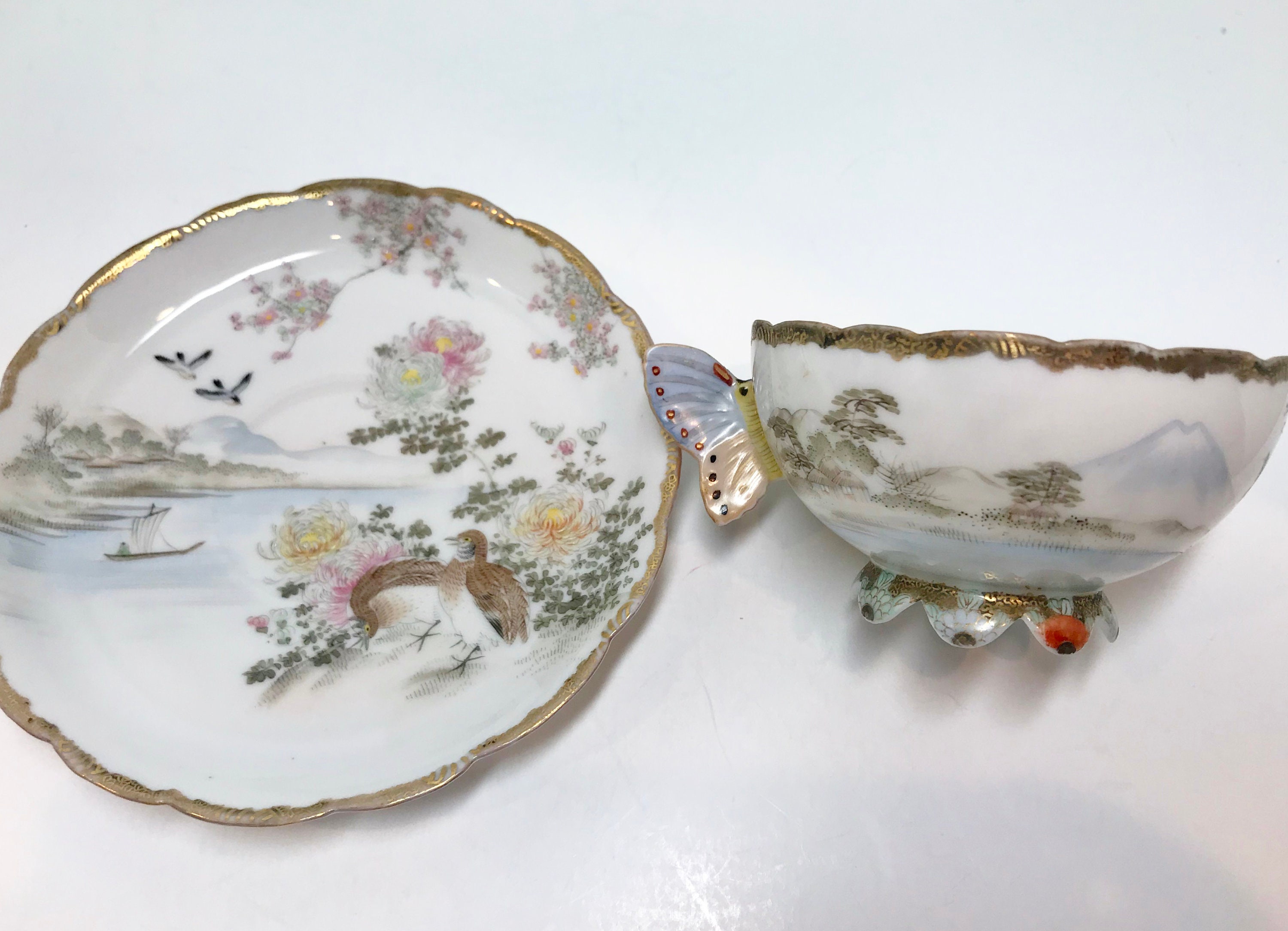 Butterfly Handle Teacup, Kutani Teacup, Butterfly Teacup, Kutani