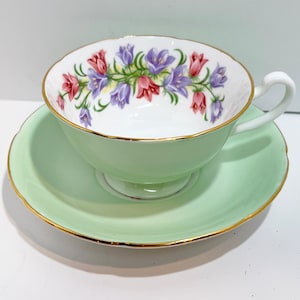 Royal Grafton Teacup and Saucer , Green Teacup , Housewarming Gift for Her , English Bone China , English Teacup , Floral Teacup