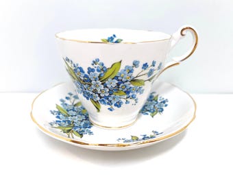 Forget Me Not Teacup and Saucer: Regency Bone China Floral Tea Cup