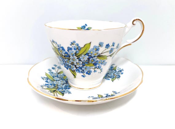 Forget Me Not Teacup and Saucer, Regency Bone China, Floral Tea Cup, Gardener Gift, Friend Gift, Housewarming Gift for Her