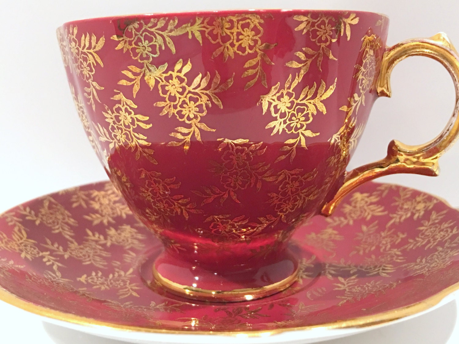 Royal Stuart Tea Cup and Saucer, Red and Gold Cups, English Teacups, Vintage Tea Party, Antique