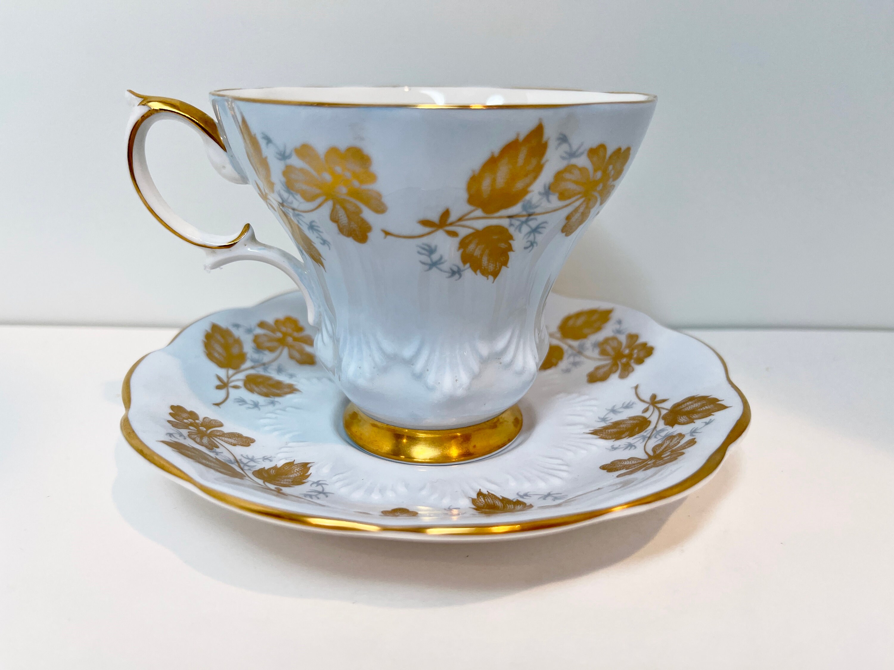 Royal Albert Teacup and Saucer, Blue Gold Tea Cups, English Bone China