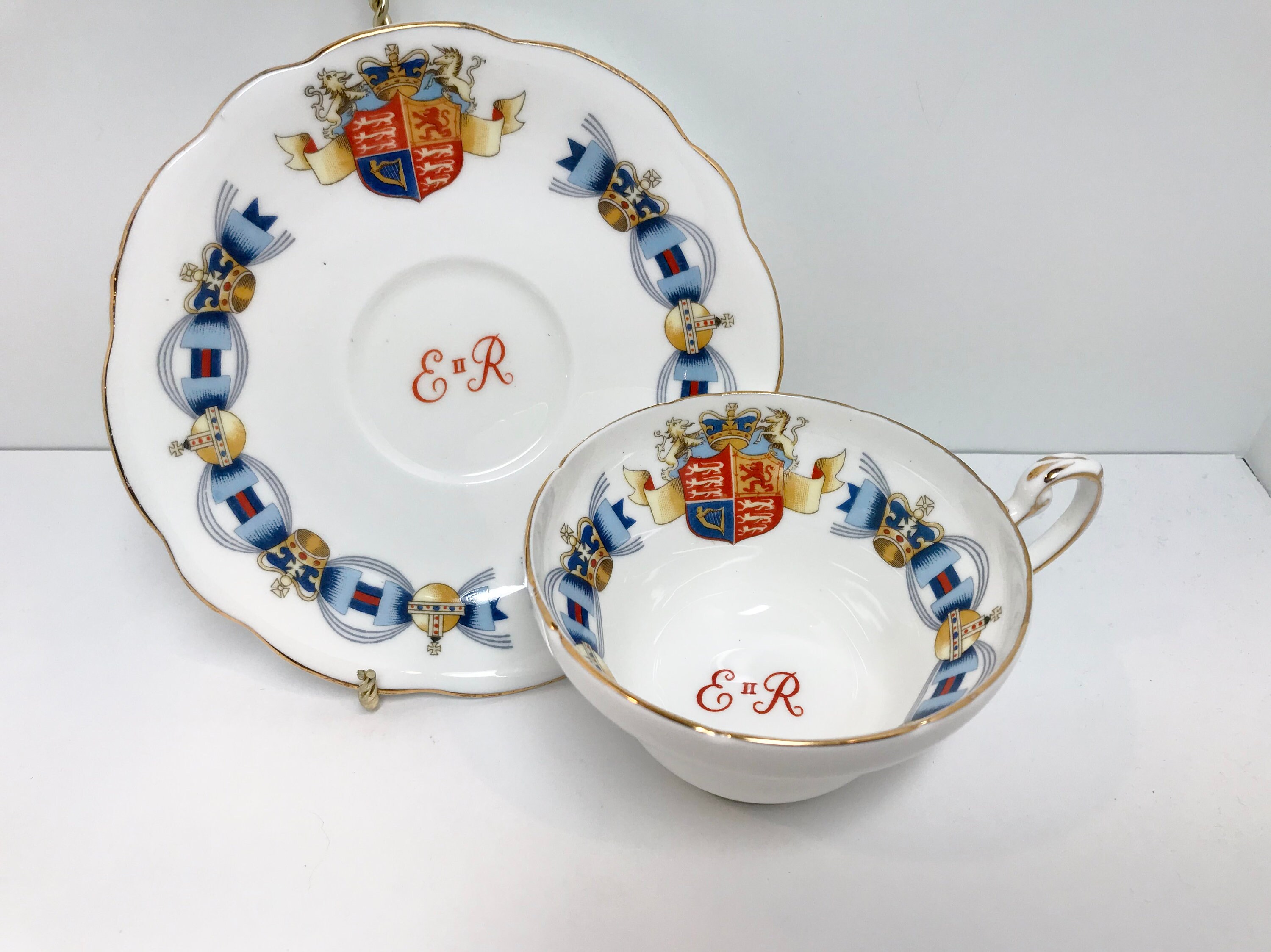 Foley Teacup and Saucer, Queen Elizabeth, Coronation Pattern, English