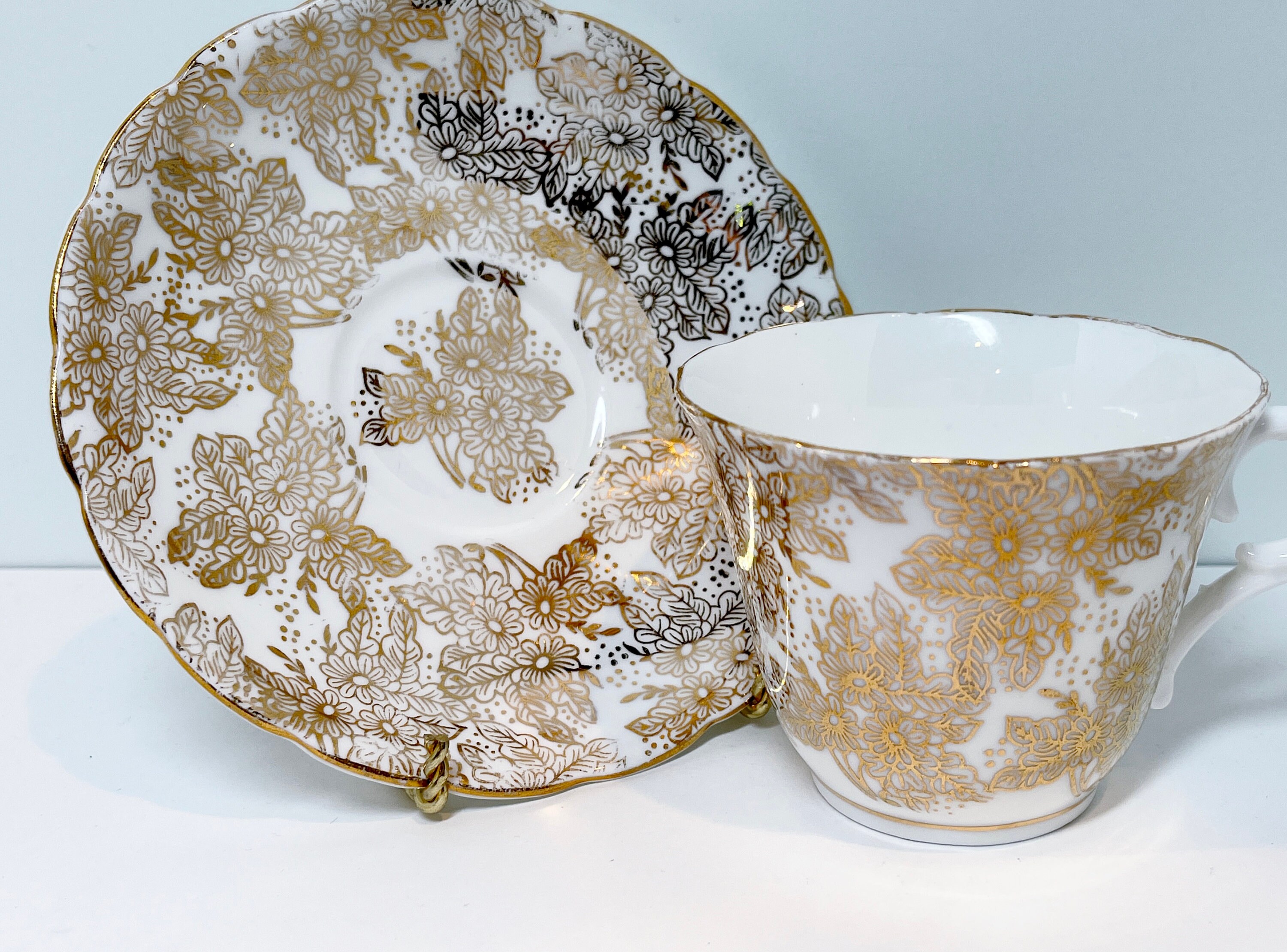 Colclough Teacup and Saucer, Gold Tea Cups, Teatime Teacup, Bone China