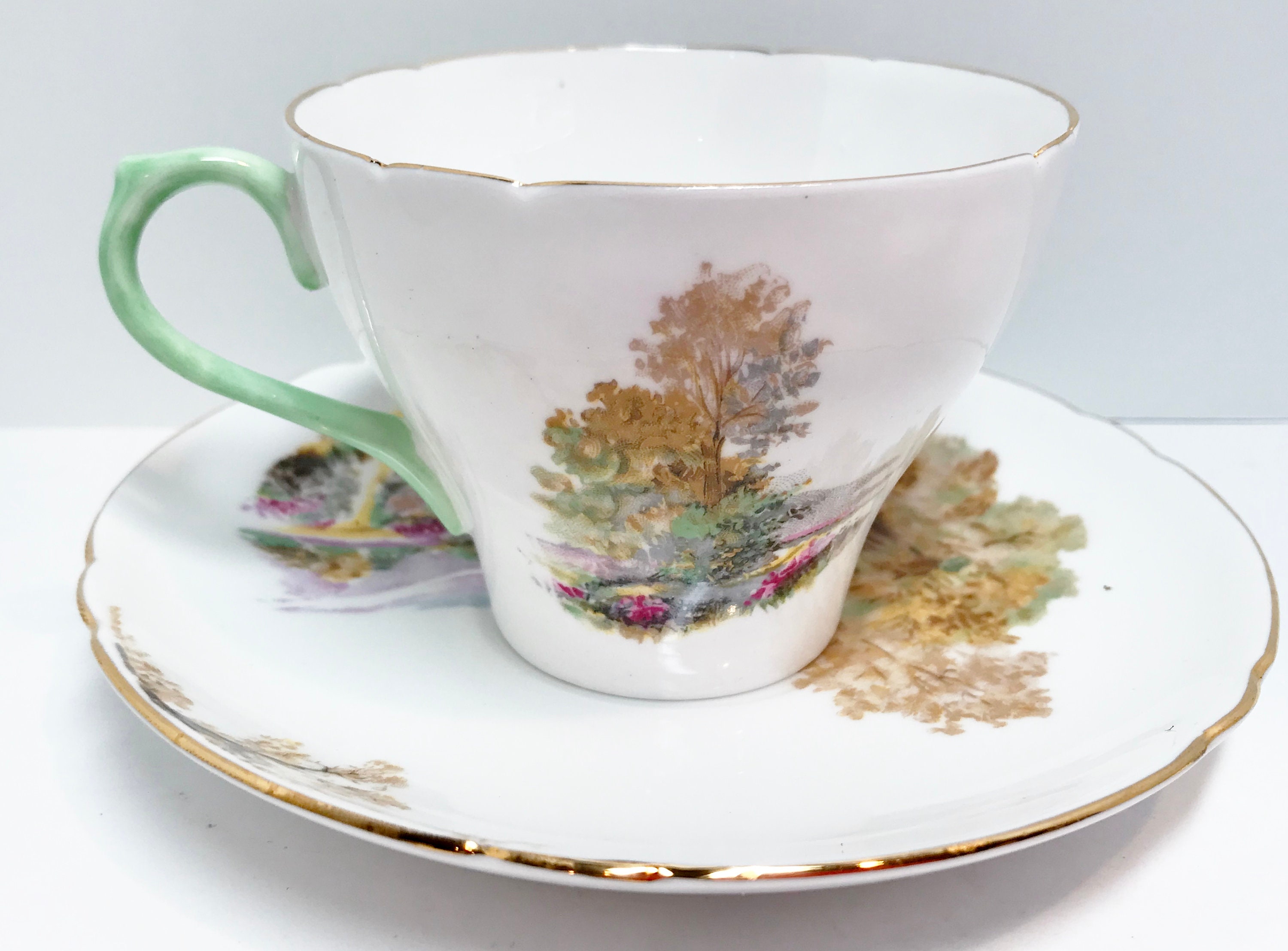 Shelley Tea Cup and Saucer, Heather Pattern, Shelley China, Shelley Tea Cups, Antique Tea Cups