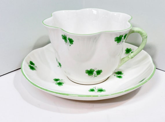 Shamrock Tea Cup , Crown Staffordshire Teacup and Saucer , English Bone China , Vintage Teacup , Gift for Him , Irish Gift