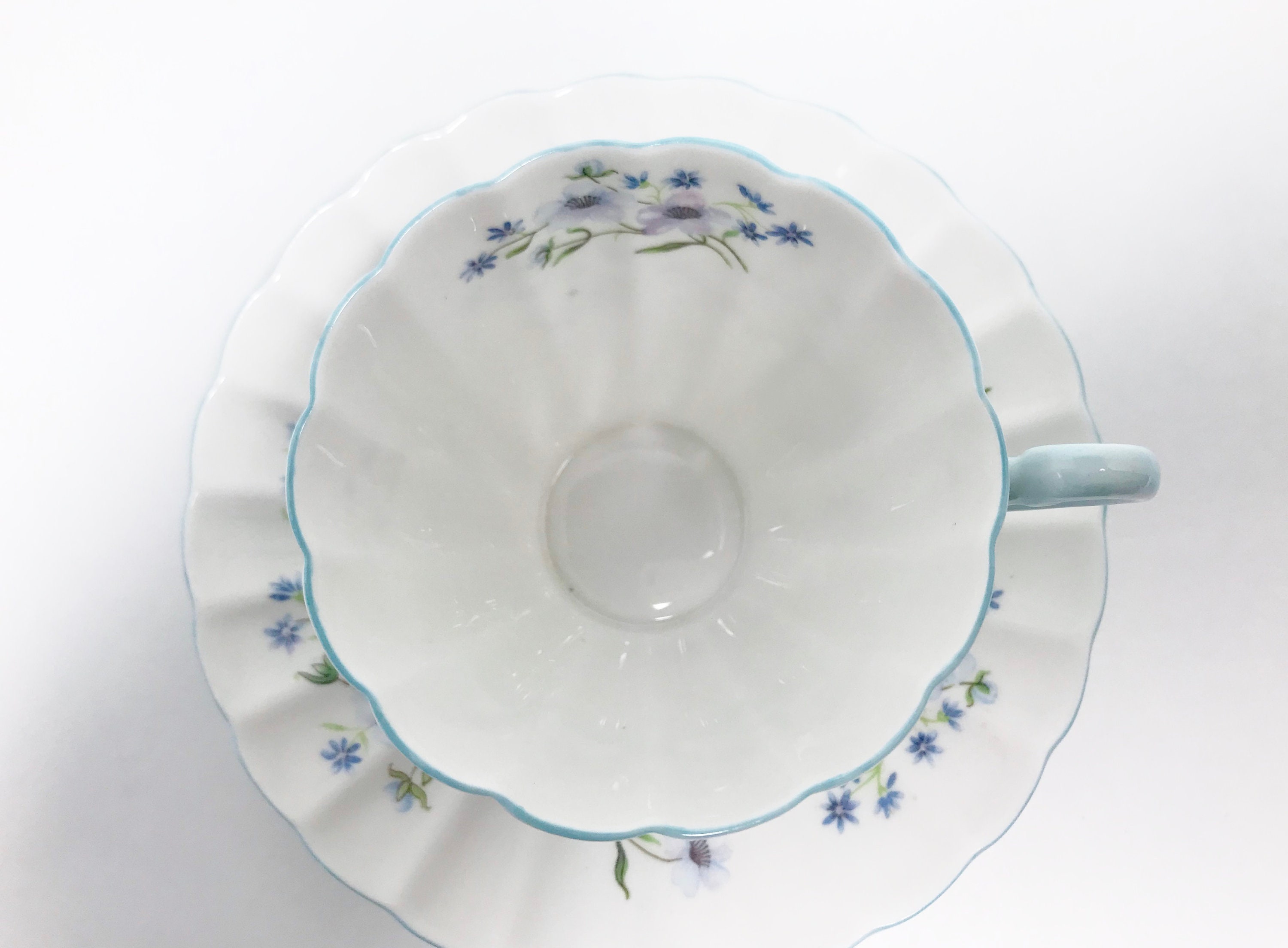 Shelley Teacup and Saucer, Blue Rock Pattern, Ludlow Shape Tea Cup