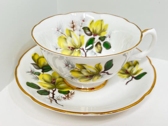 Royal Grafton Teacup and Saucer, Yellow Floral Teacup, Vintage Teacup, English Teacup, Gifts for Friend, Gift for Her, Birthday Gift