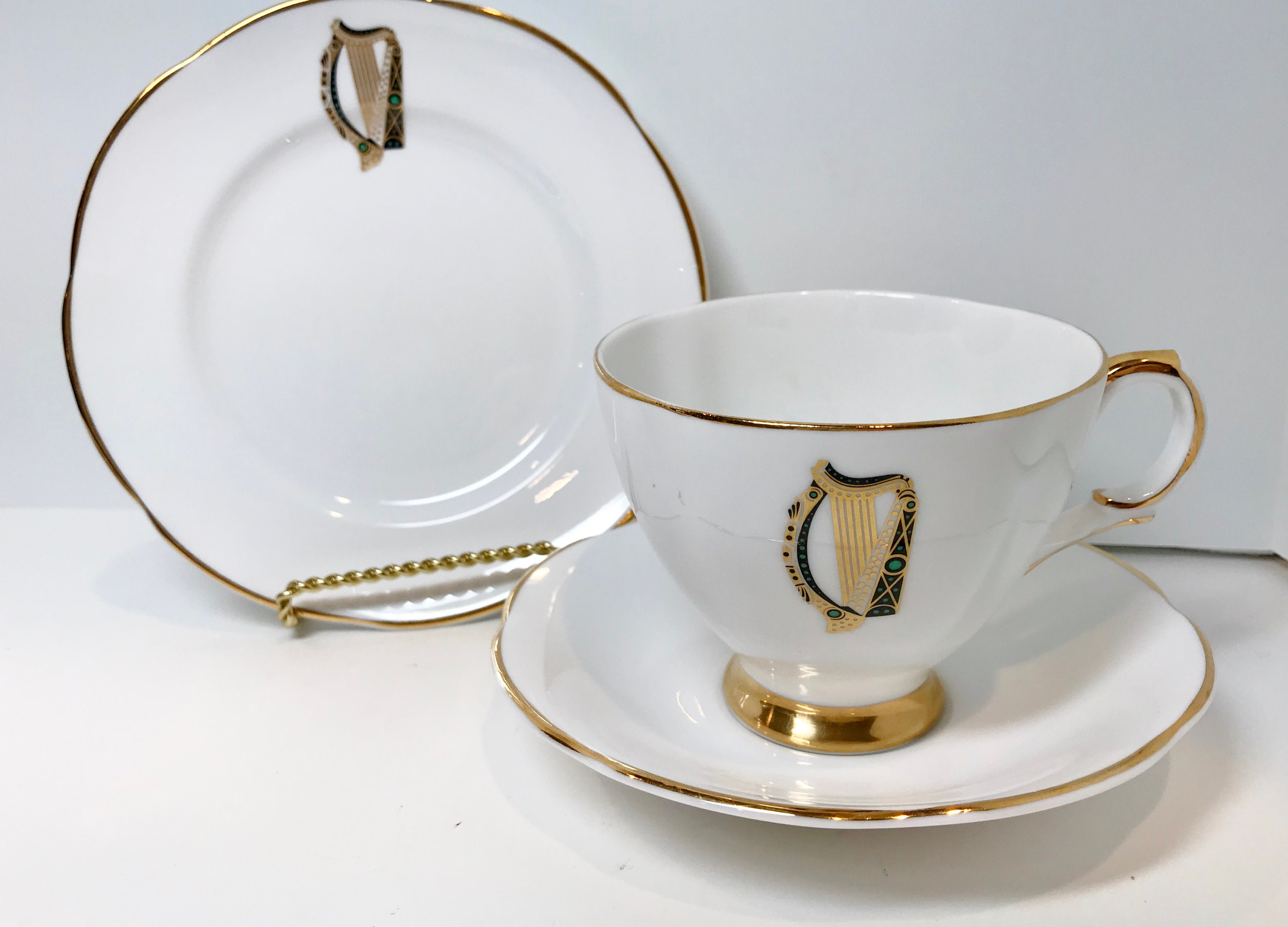 Irish Harp Tea Cup and Saucer, Royal Tara Tea Cup, Irish Tea Set, Harp