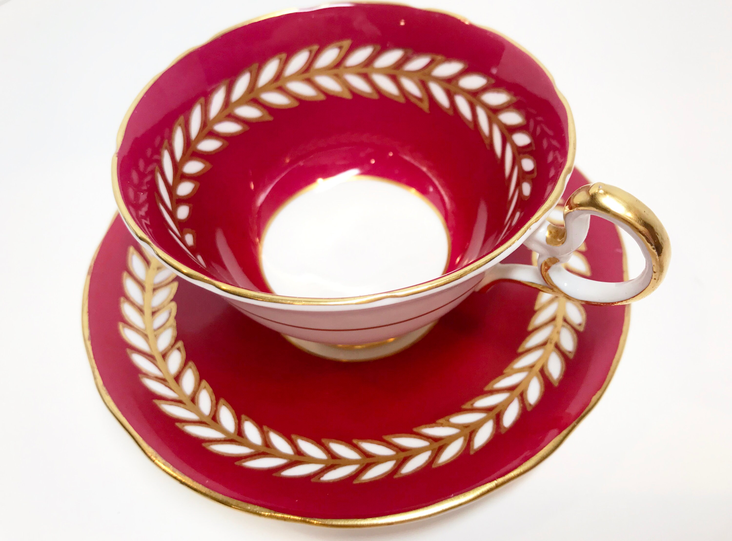 Aynsley Tea Cup and Saucer, English Bone China Cups, Antique Tea Cups Vintage, Aynsley Red Cups