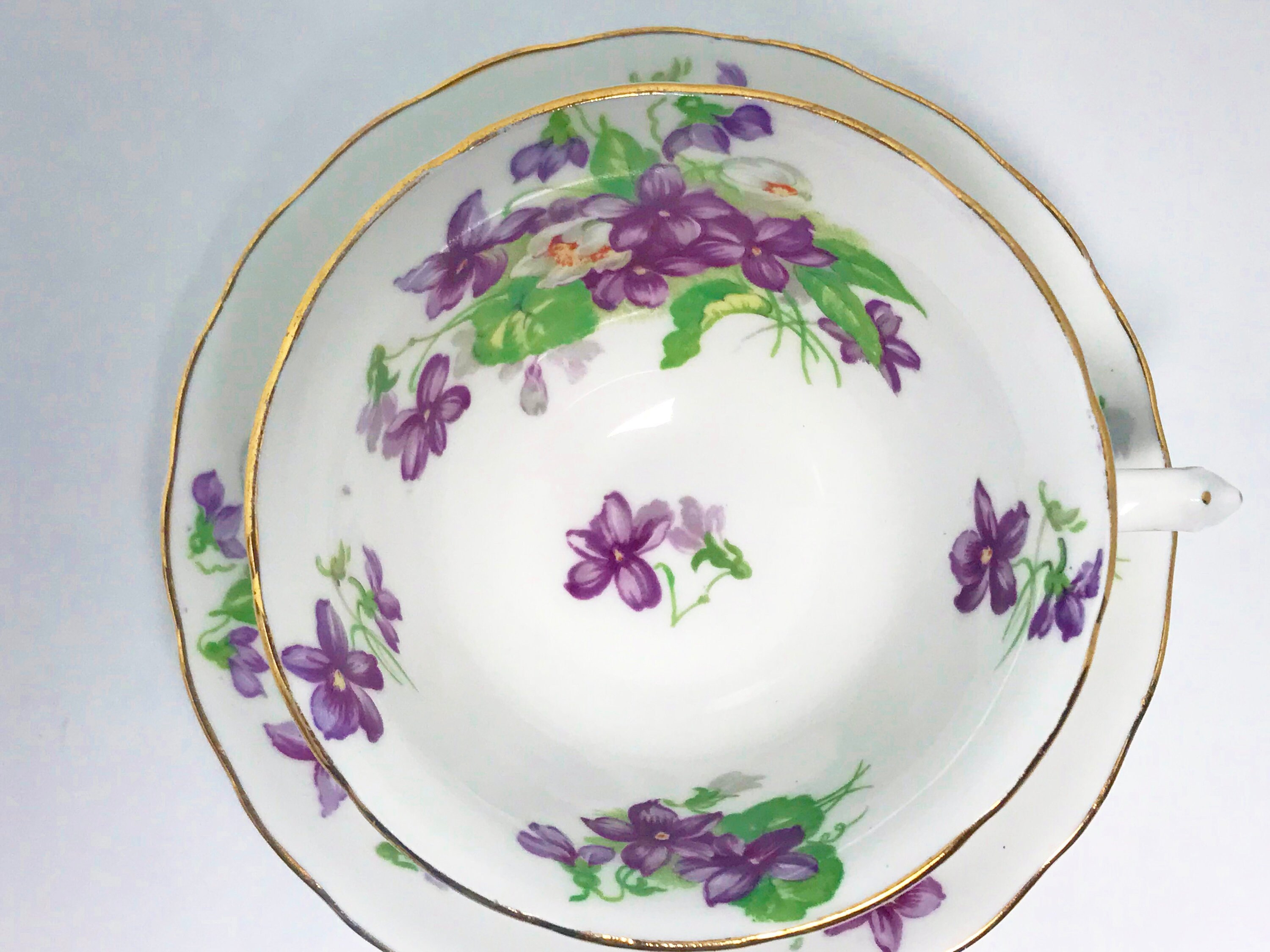 Tuscan Teacup and Saucer , Violet Tea Cup , Floral Tea Cup , Vintage