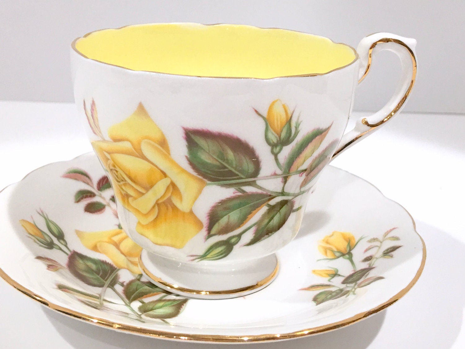 Paragon Tea Cup and Saucer, Yellow Rose Cup, Sunset Pattern, English