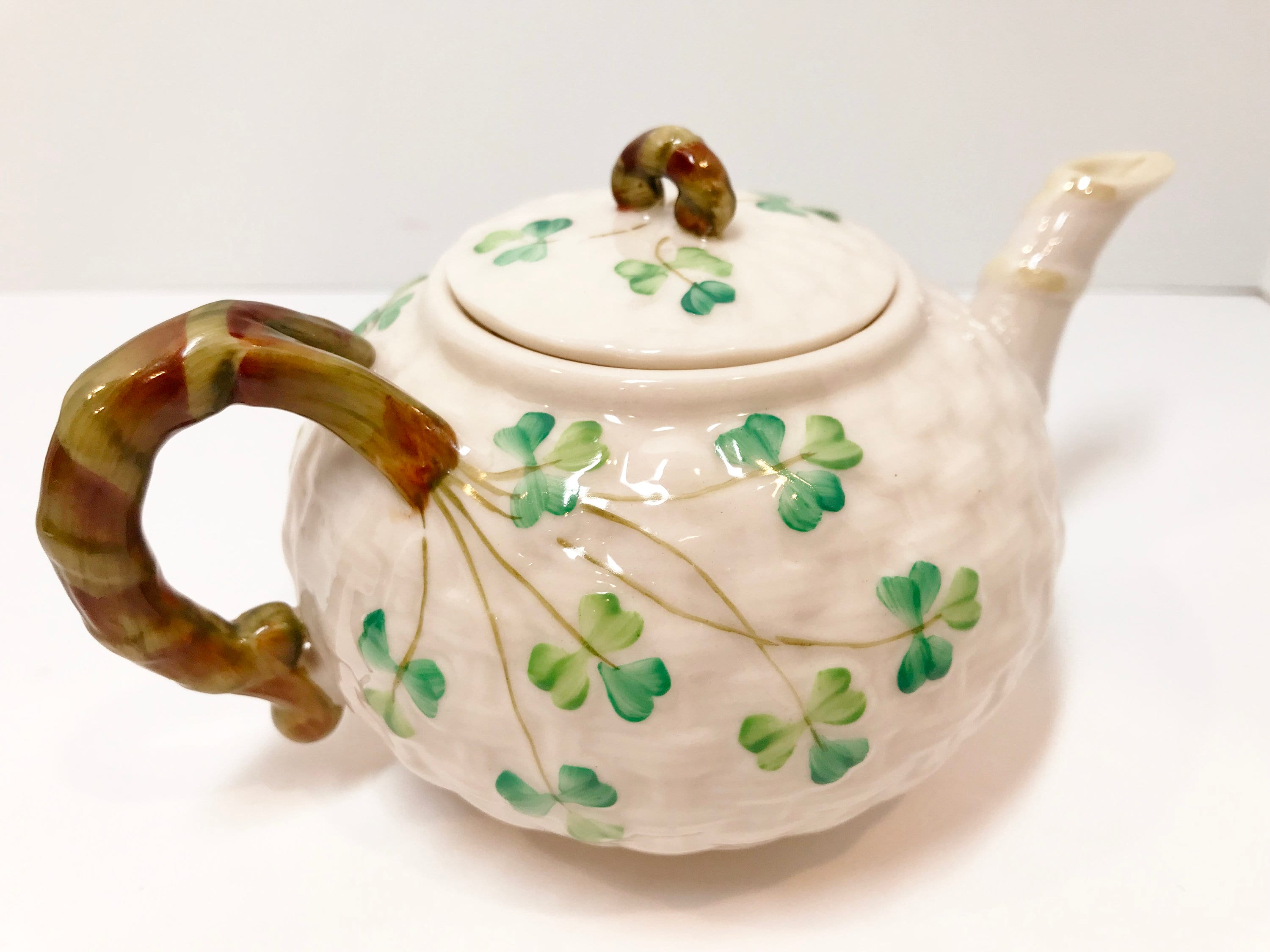 RARE One Person Shamrock Belleek Teapot, Belleek Tea Set, Irish Teapot