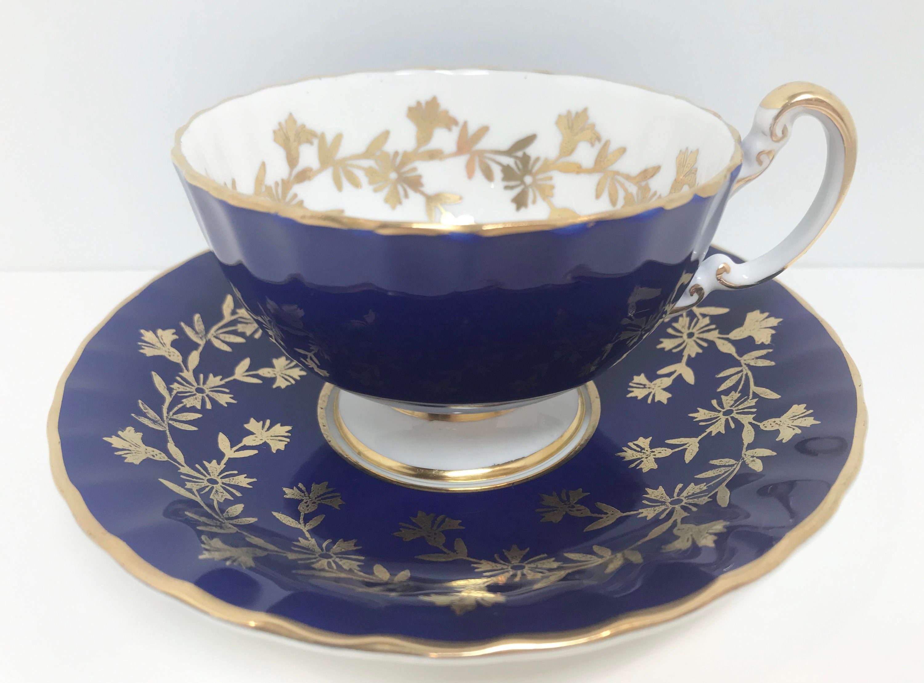 Blue Gold Aynsley Teacup and Saucer, Cobalt Gold Aynsley, Cobalt Blue