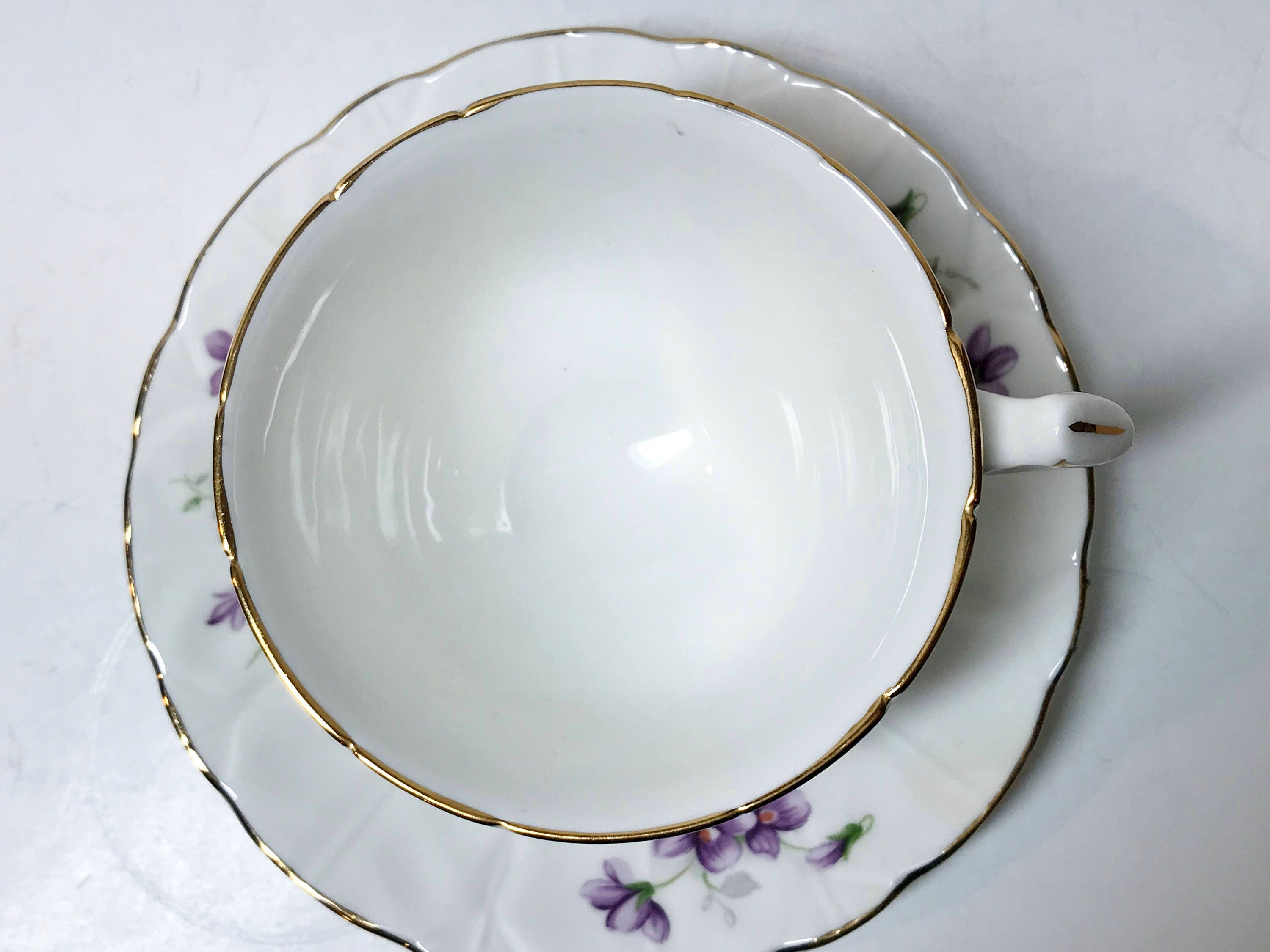 Aynsley Tea Cup and Saucer, Violet Tea Cups, English Bone