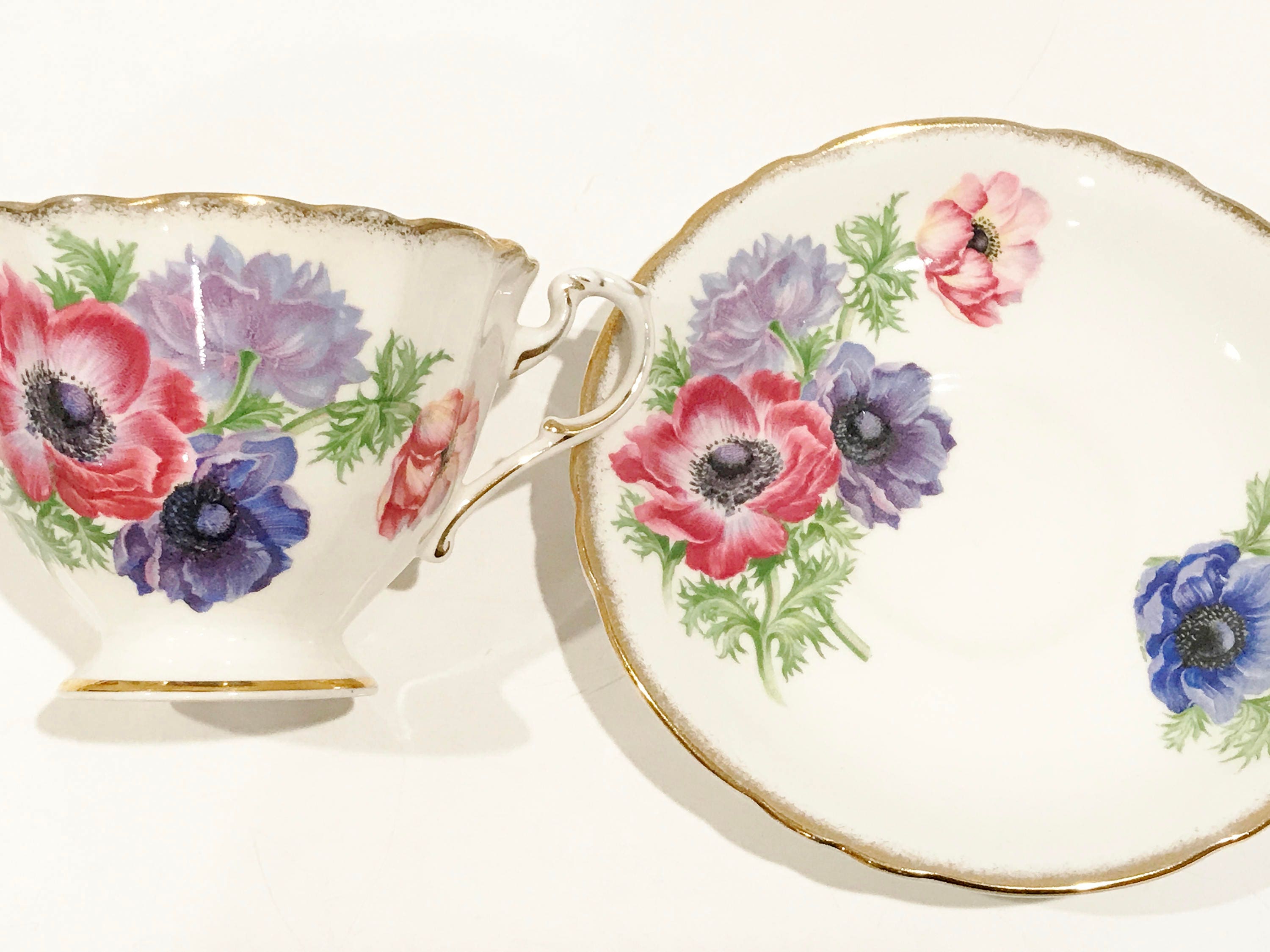Paragon Tea Cup and Saucer, Poppy Tea Cups, English Bone China Cups