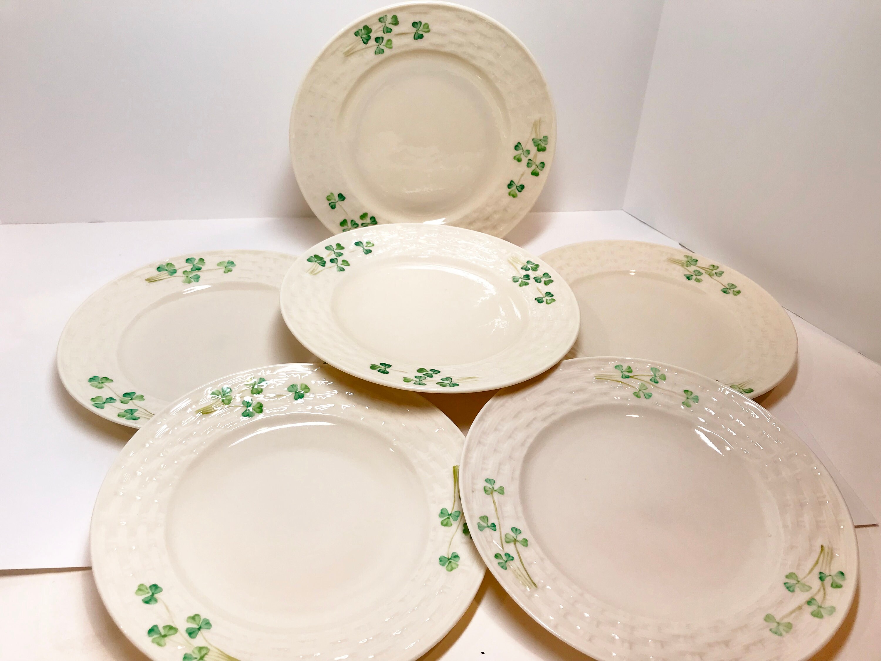 Set of 6 Belleek Plates, Shamrock Ware Plates, Belleek Shamrock Ware