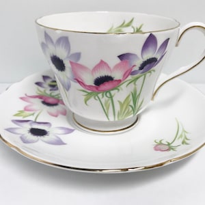 Shelley Teacup and Saucer, Anemone Pattern, Shelley China, Shelley Tea Cups, Shelley Floral Tea Cups, Richmond Shape, Teatime Tea Cups