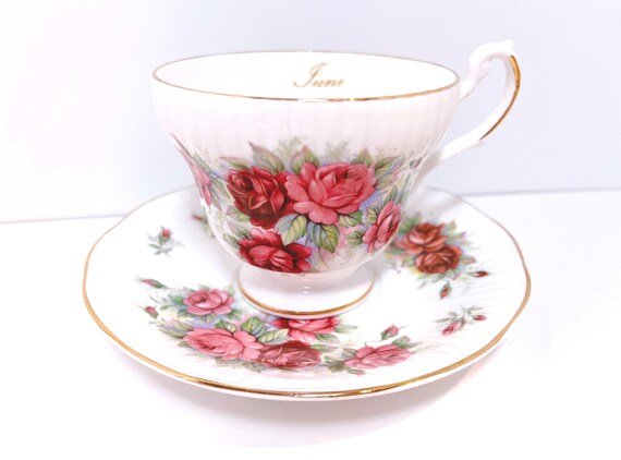 June Birthday Cup, Royal Dover Teacup and Saucer, Antique Teacups, Vintage Teacup, Floral Teacup, Birthday Teacup, Gift for Her