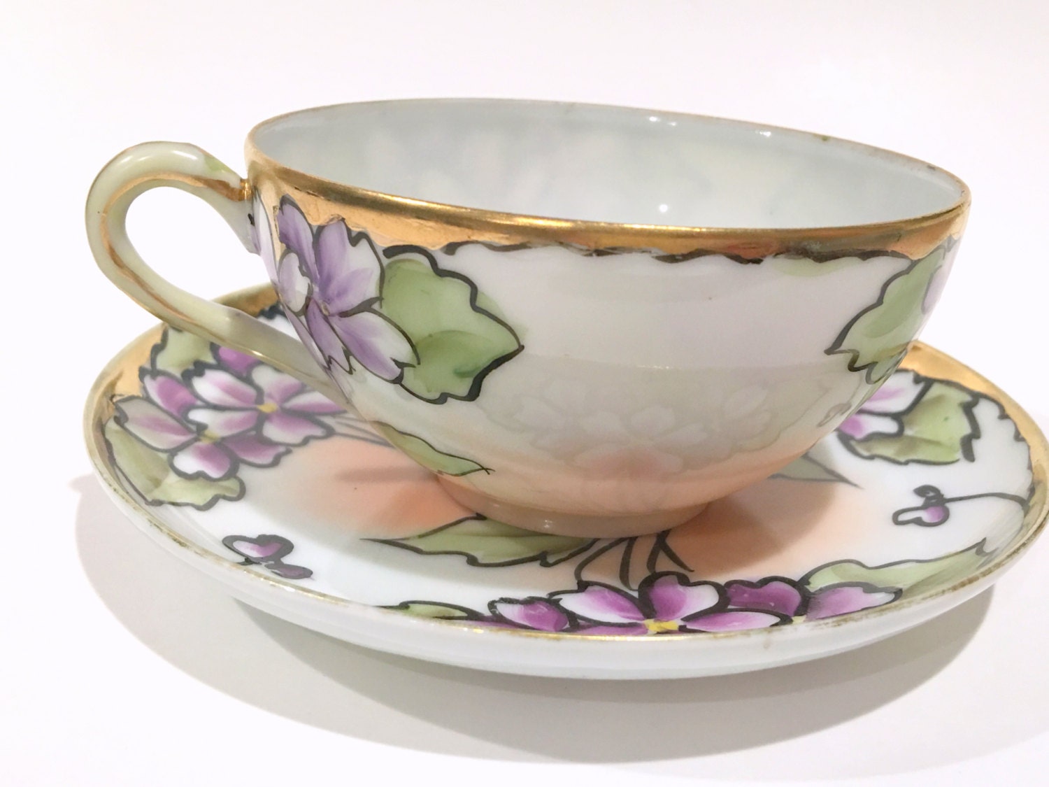 Hand Painted Japanese Tea Cup, Hand Painted Cups, Tea Set, Tea Cups and Saucers, Violet Cups