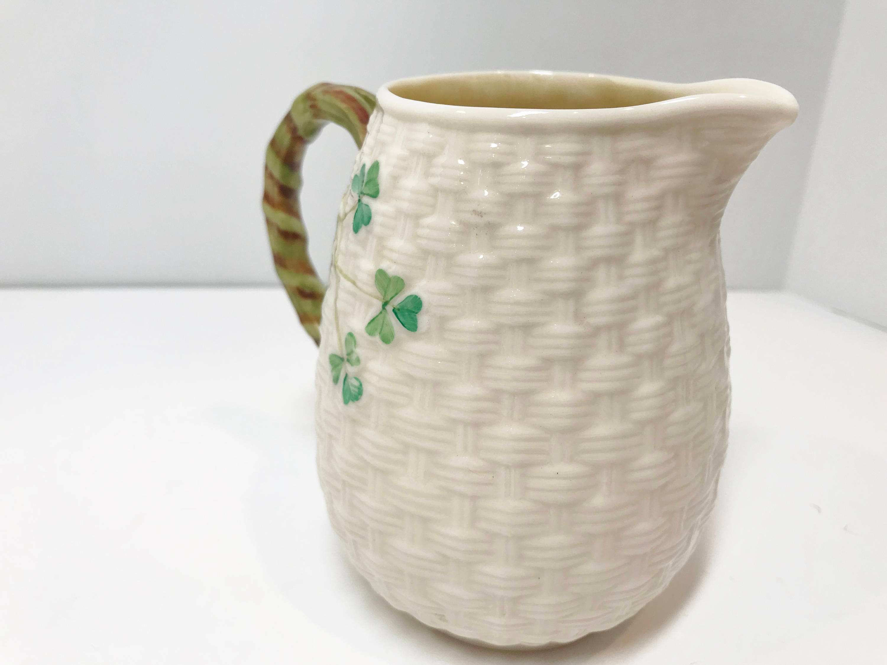 Reserved for SR, Shamrock Ware Milk Jug, Basketweave Pitcher, Belleek
