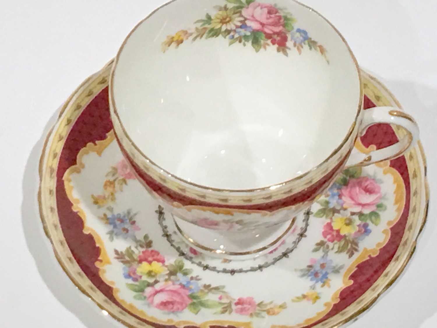 Foley Tea Cup and Saucer, Windsor Pattern, Antique Tea Cups, Red Cups