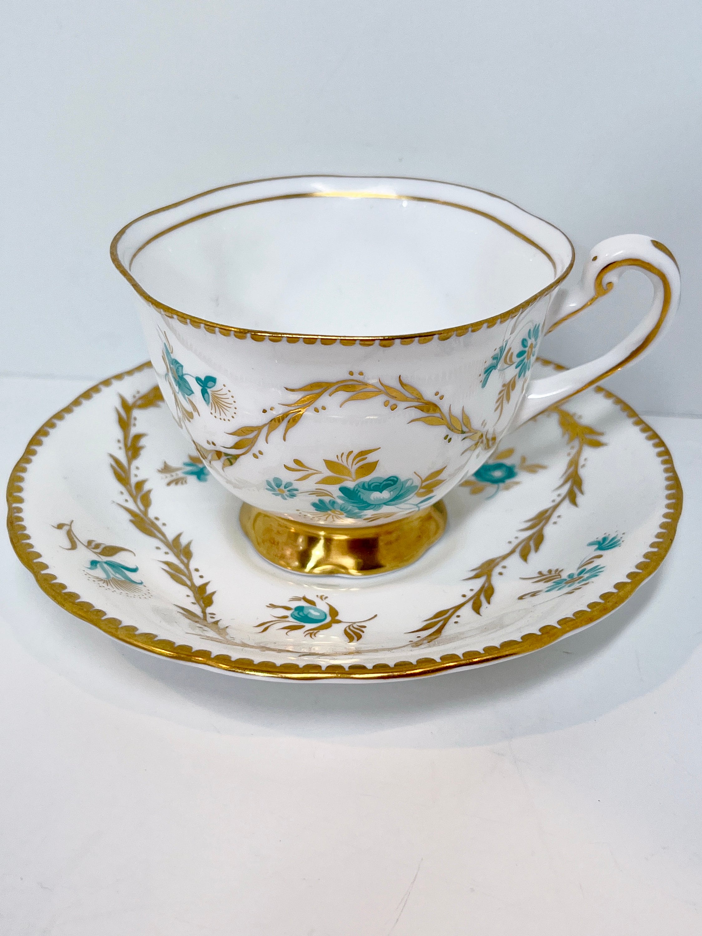 Hand Painted Royal Chelsea Teacup and Saucer , English Teacup , Gold