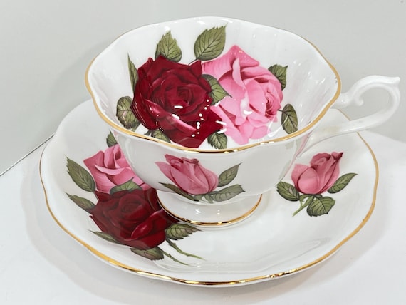 Royal Albert Teacup and Saucer, Pink Red Rose Teacup, Anniversary Gift, Gift for Her, Anniversary Gift