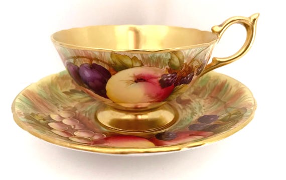 Aynsley Orchard Teacup, Aynsley Signed, Gold Fruit Teacup, Aynsley Jones, Aynsley Brunt, Gold Teacups, Antique Teacups Vintage