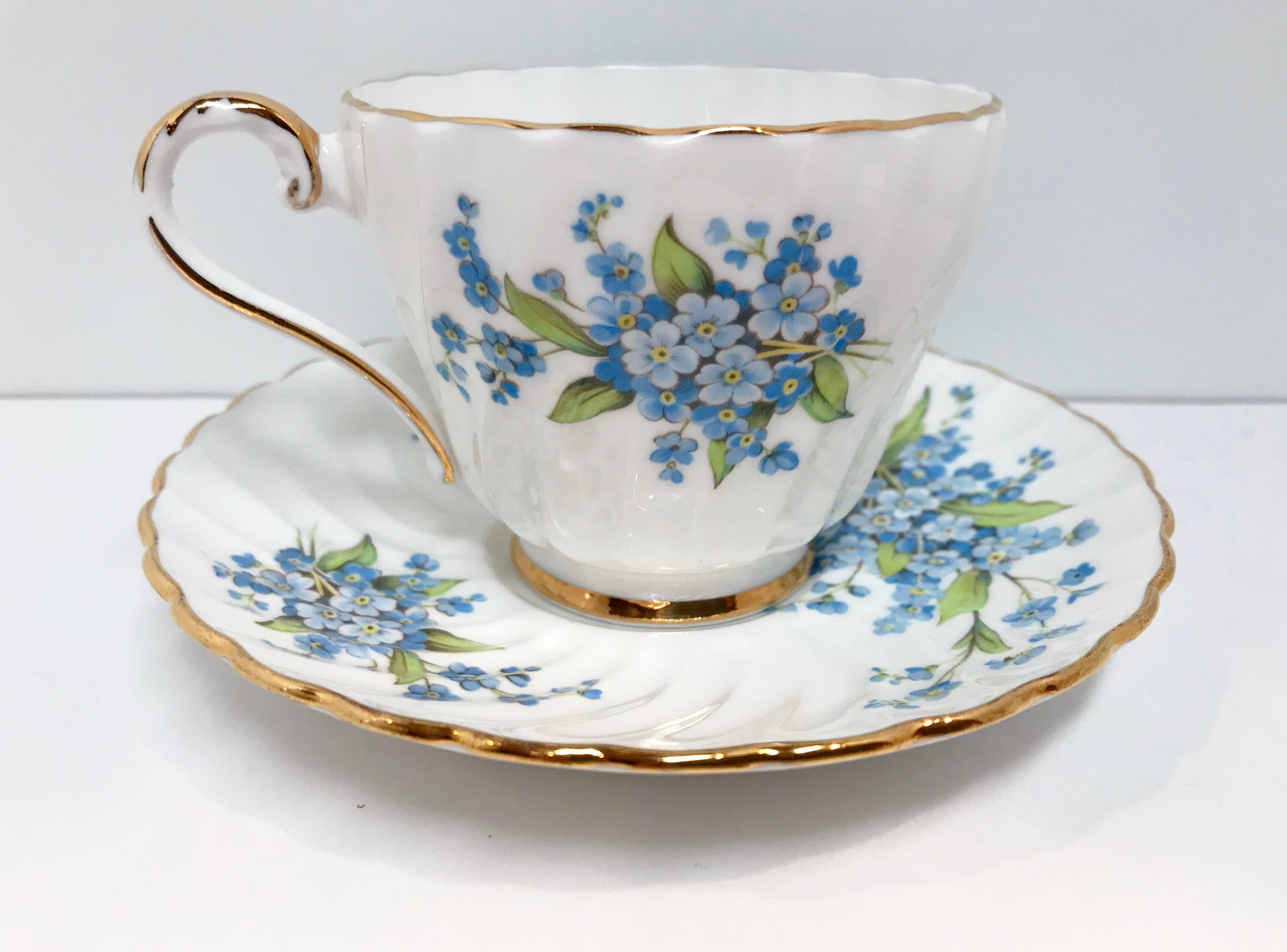 Me Knot Teacup and Saucer by Aynsley Bone China, Floral Tea Cups