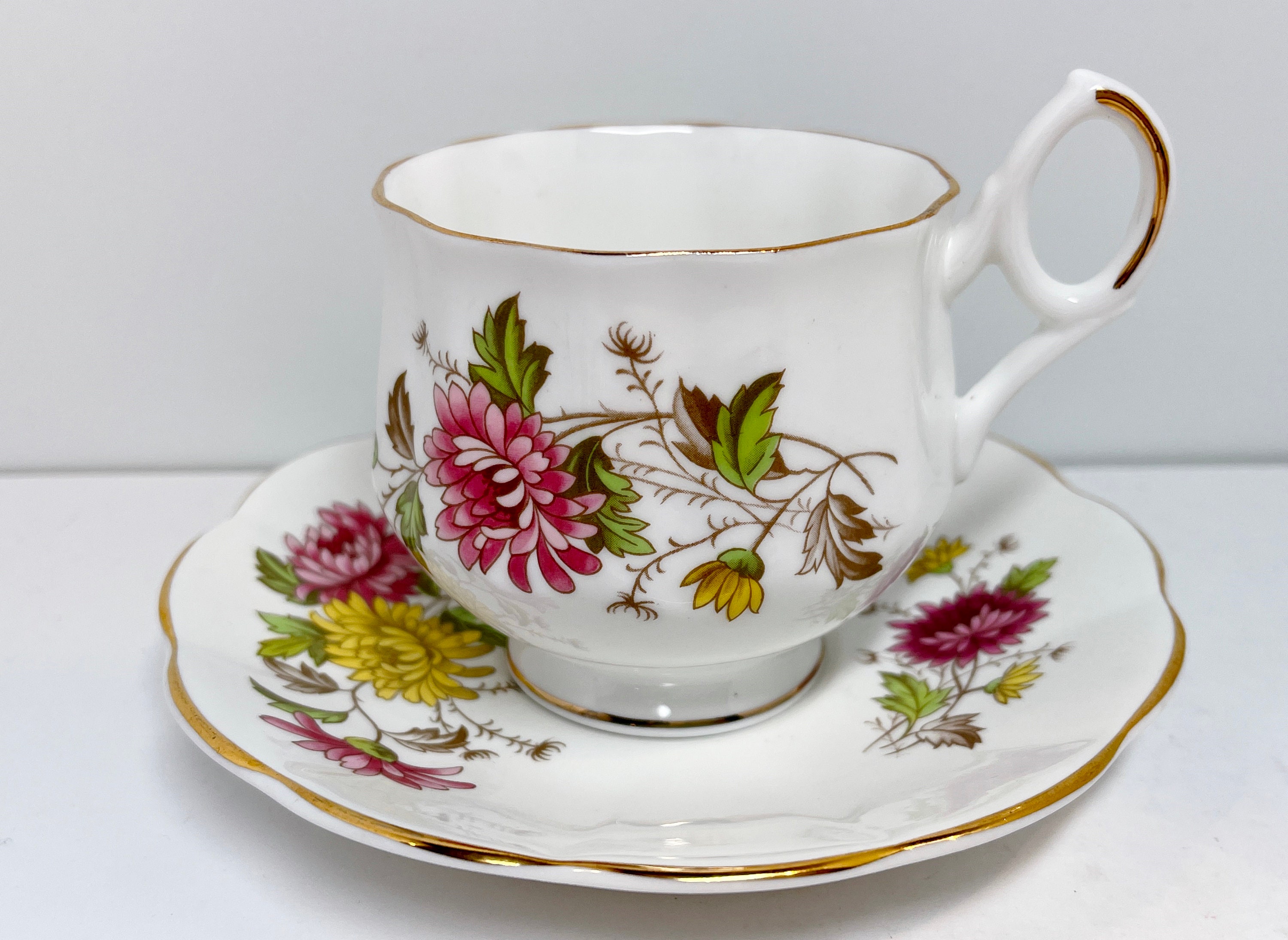 Royal Dover Tea Cup and Saucer , November Birthday , Floral Teacup