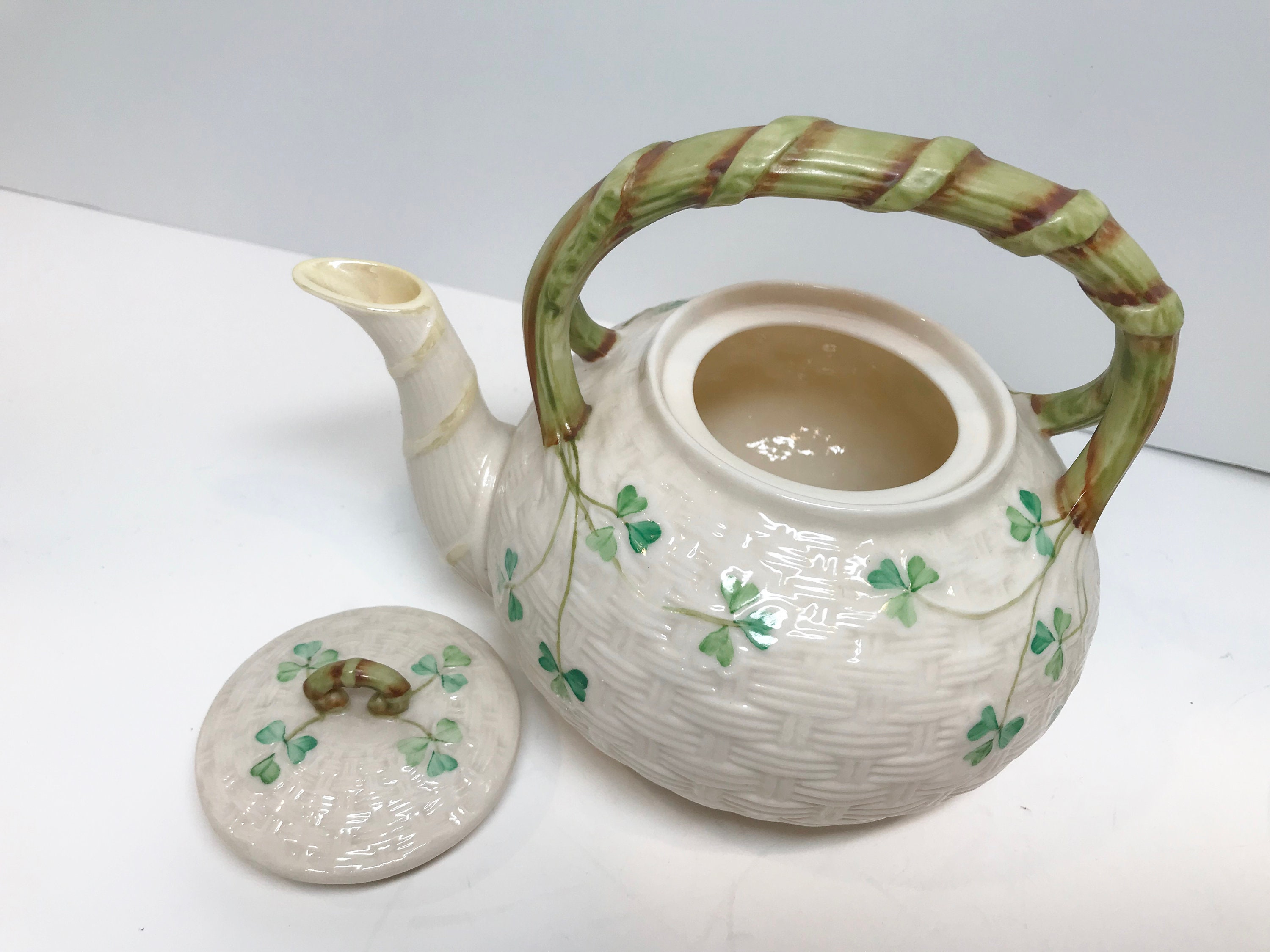 Shamrock Belleek Teapot, Belleek Kettle, Irish Teapot, Belleek China