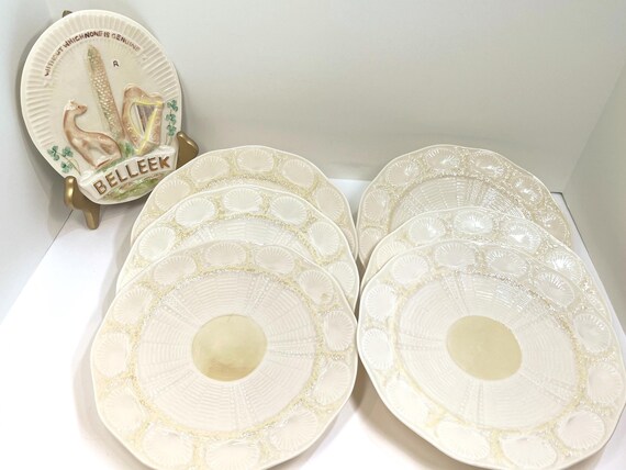 Set of Six Belleek Plates, New Shell Tea Ware Plates, Belleek China, Belleek Salad Plates, Fifth Green Mark Belleek, Gift for Her