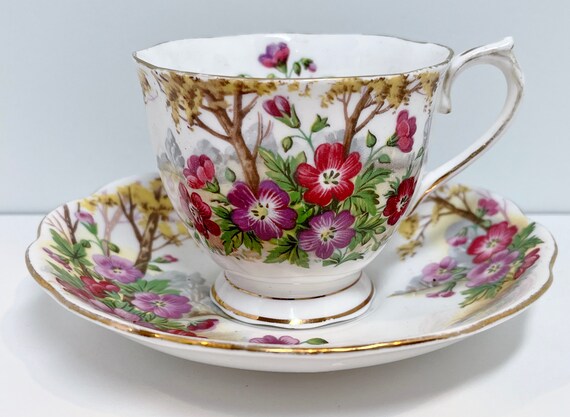 Royal Albert Tea Cup, Wild Geranium Pattern, Vintage Teacups,  English Teacups, Bone China Cups, Floral Teacups, Teatime Teacups