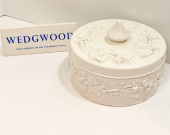 Wedgwood Covered Container , Wedgwood Trinket Box , Vanity Table Accessory , Cream on Cream, Wedgwood Box , Anniversary Gift for Her