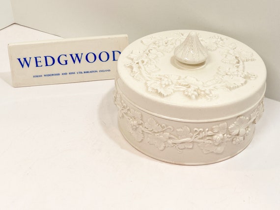 Wedgwood Covered Container , Wedgwood Trinket Box , Vanity Table Accessory , Cream on Cream, Wedgwood Box , Anniversary Gift for Her