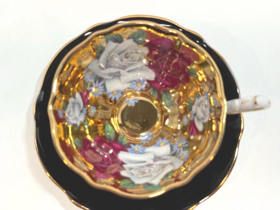 Queen Anne Bone China Teacup, Hand-Painted Roses, Gold Trim