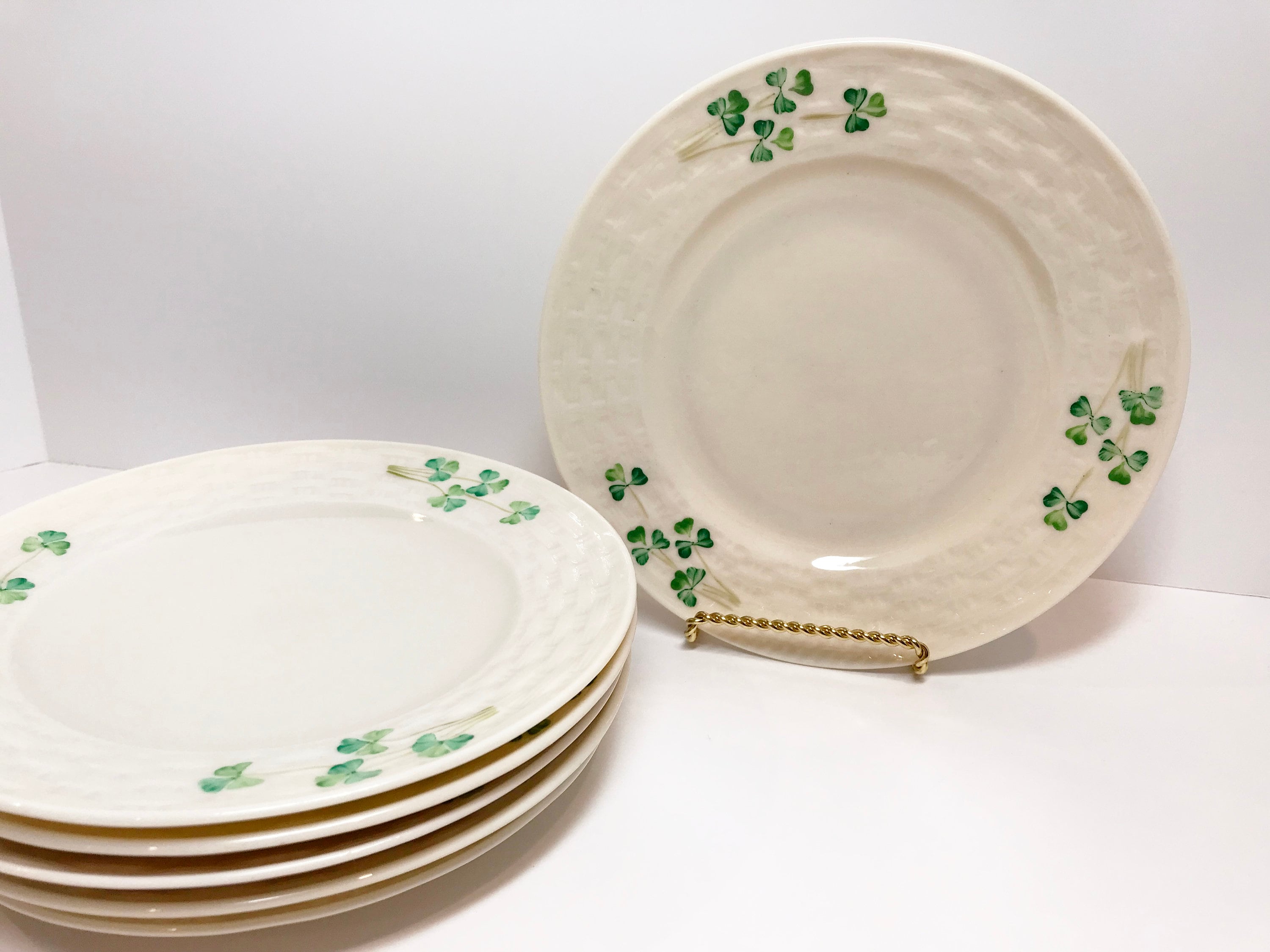 Set of 6 Belleek Plates, Shamrock Ware Plates, Belleek Shamrock Ware