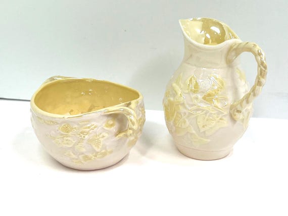 Iridescent Belleek Sugar Bowl and Creamer, Green Mark, Belleek Creamer, Belleek Sugar, Gift for Her, Housewarming Gift, Gift for Friend