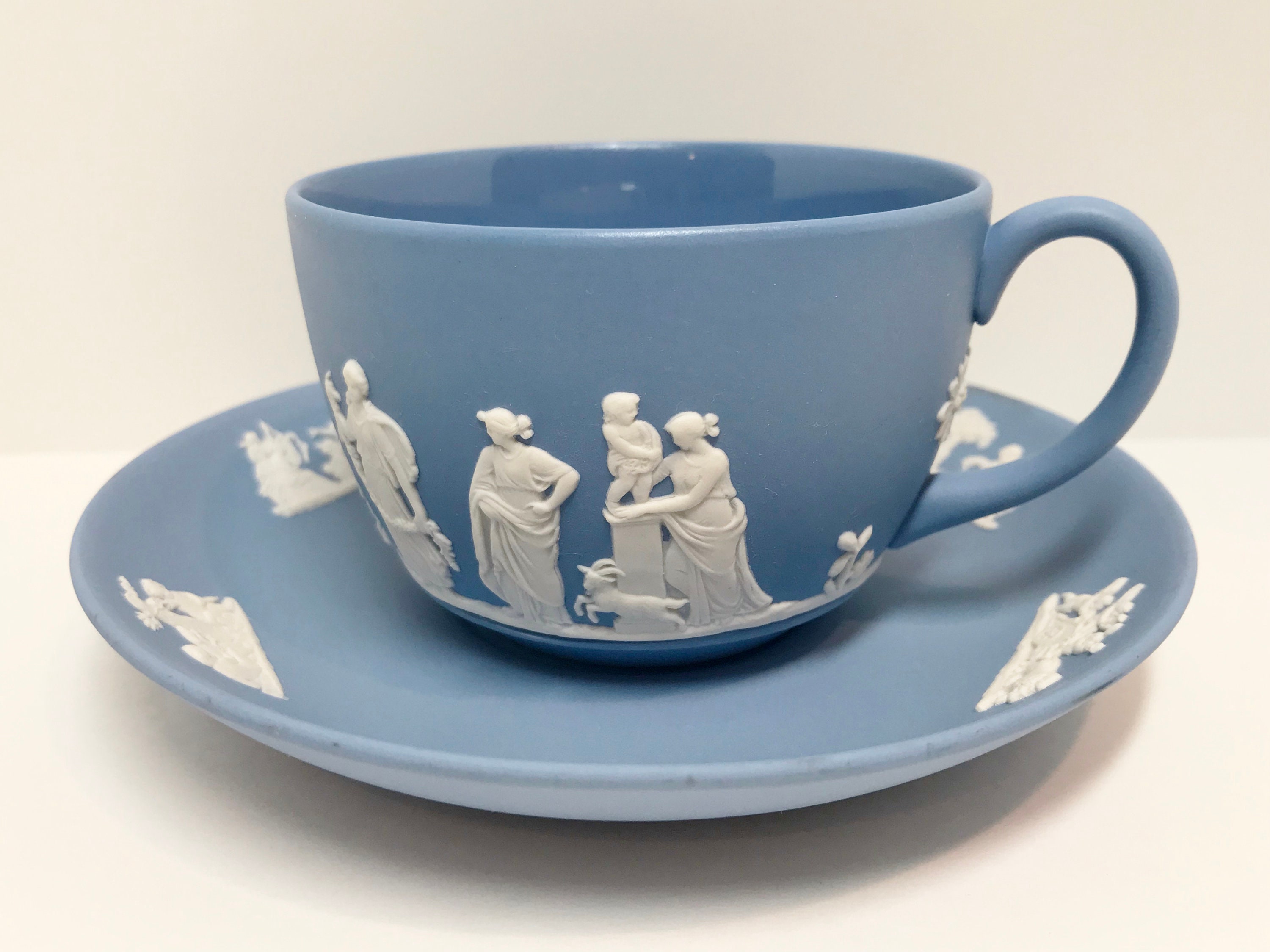 Wedgwood Teacup and Saucer, Jasperware Teacup, Vintage Tea Cups, Blue