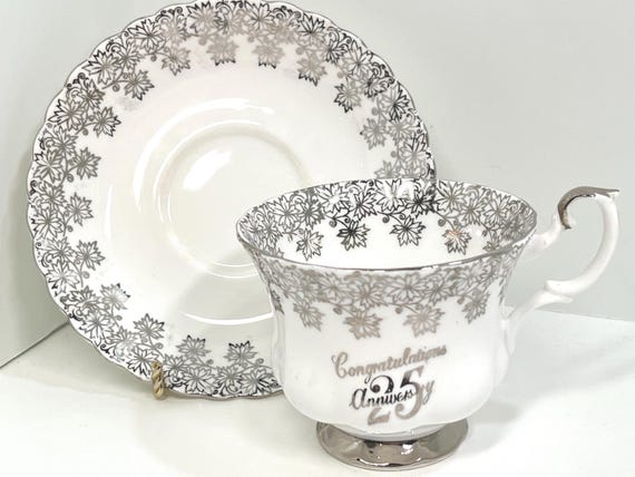 Silver Anniversary, 25th Anniversary, Royal Albert Teacup and Saucer, Gift for Her, Anniversary Gift for Couple, Anniversary Centerpiece
