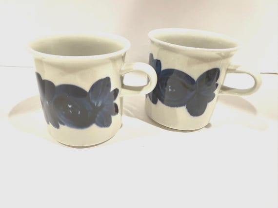 Two Arabia Finland Anemone Coffee Cups - Hand-Painted Finnish Pottery Pair