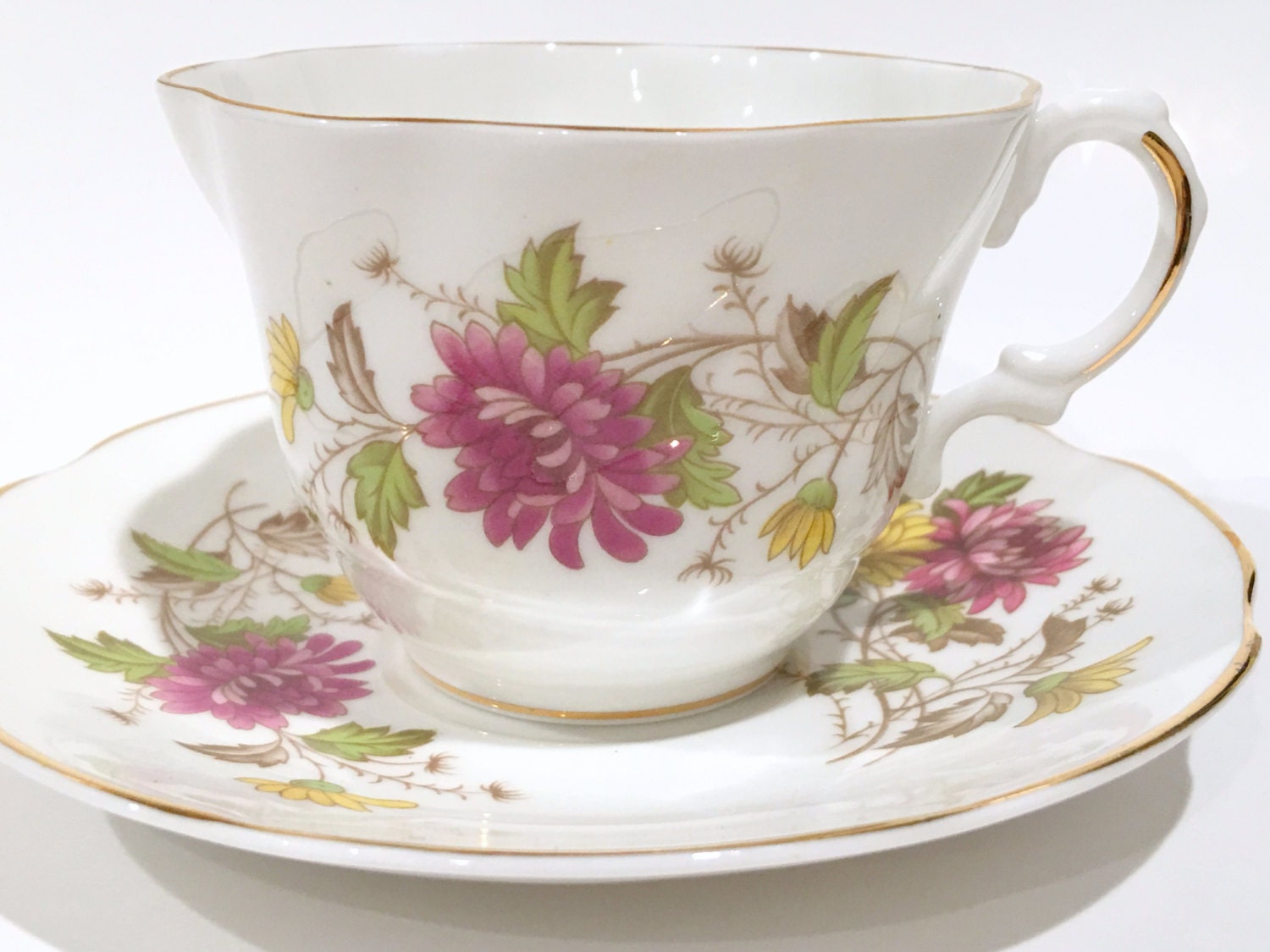 Royal Dover Tea Cup and Saucer, Floral Teacups, Bone China Tea Set