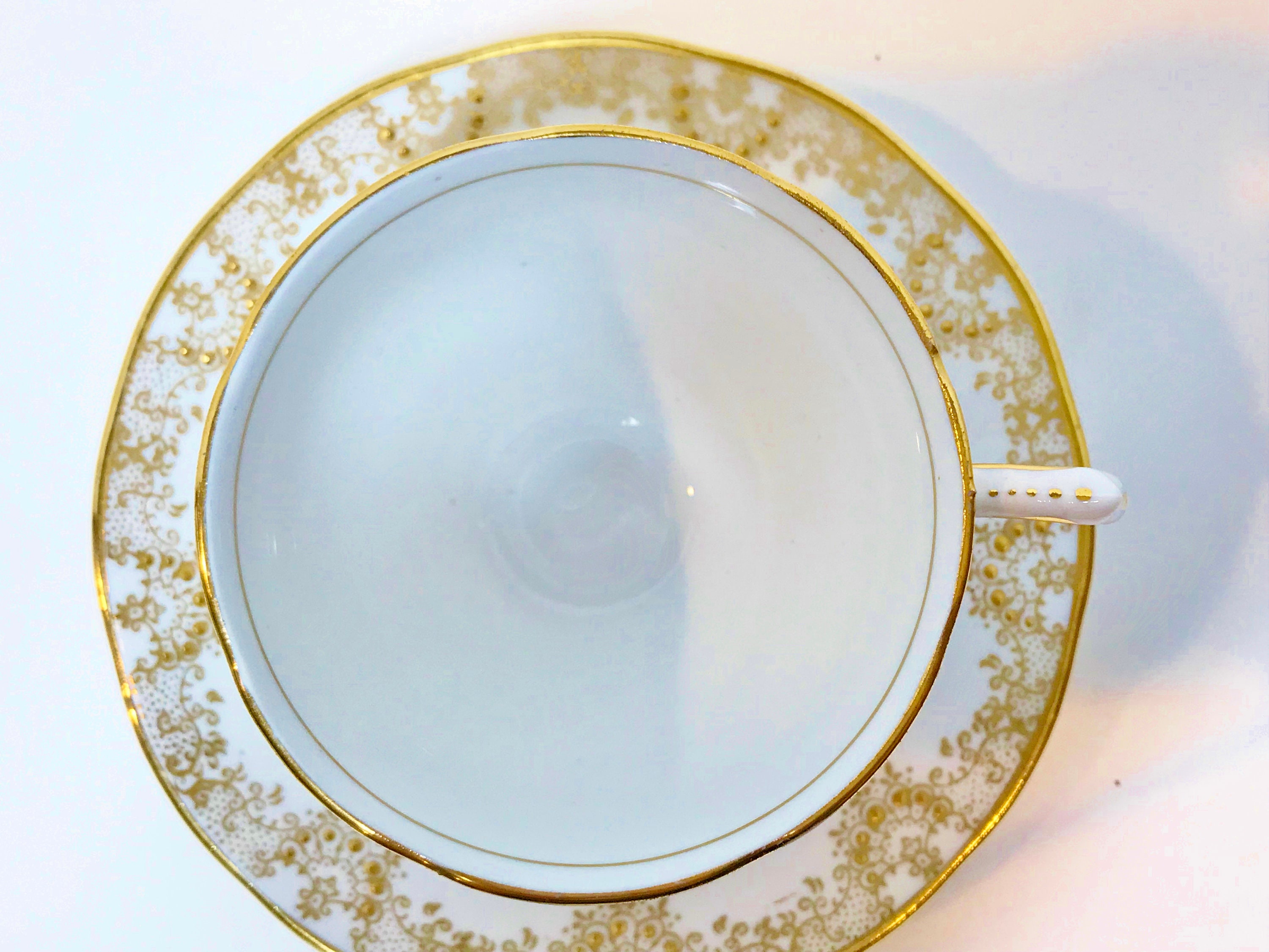 Salisbury Tea Cup and Saucer, White Gold Tea Cups, Antique Tea Cups