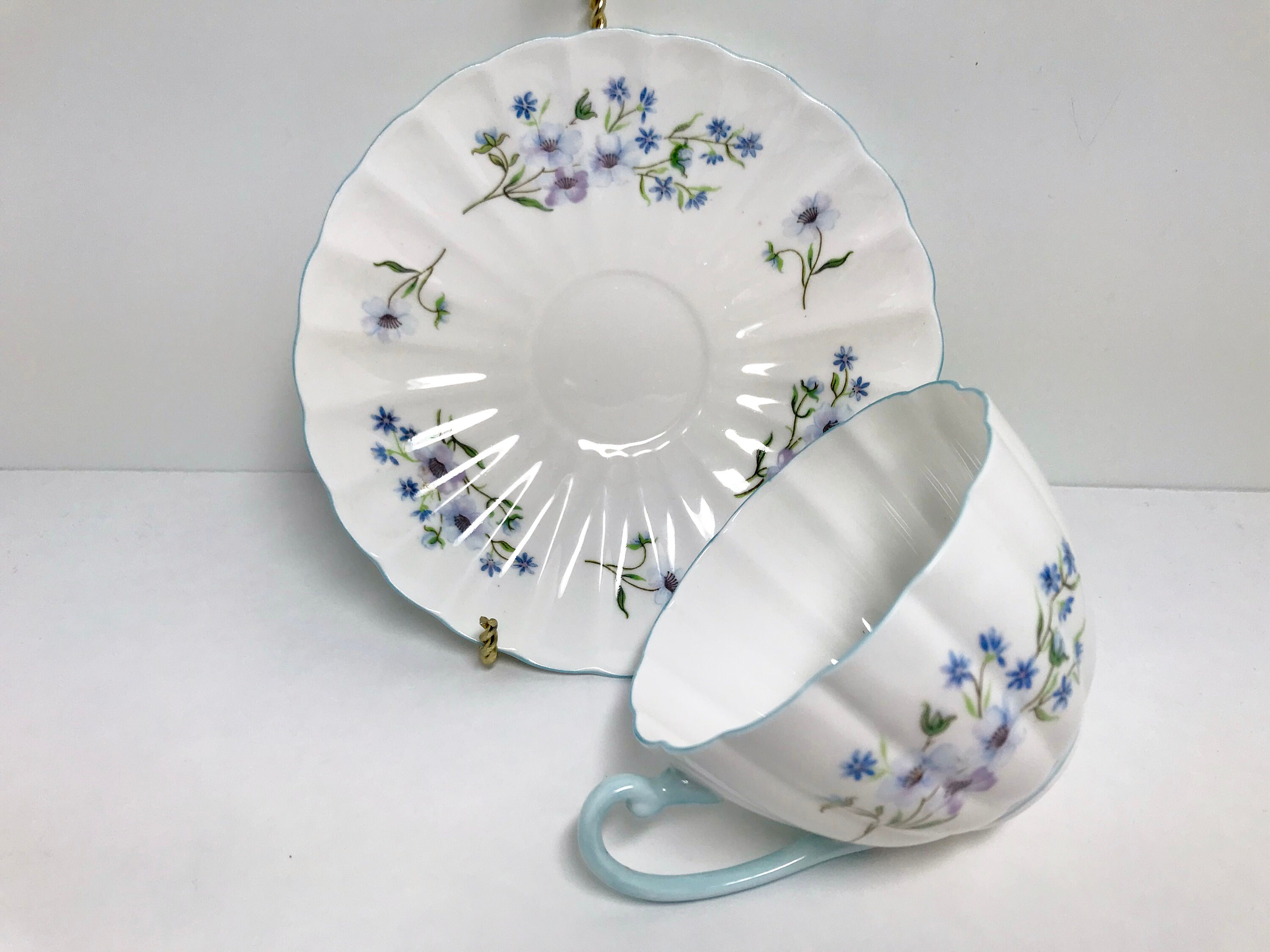 Shelley Teacup and Saucer, Blue Rock Pattern, Ludlow Shape Tea Cup